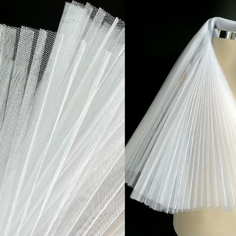 YABINA Ruffled Lace Trims 1 Yards  Pleated Lace Fabric Trim  Organza Ruffled Fabric Chiffon Tulle Border for Sewing Dress Bag Costume Decoration Trimming Craft (White) - Image 2